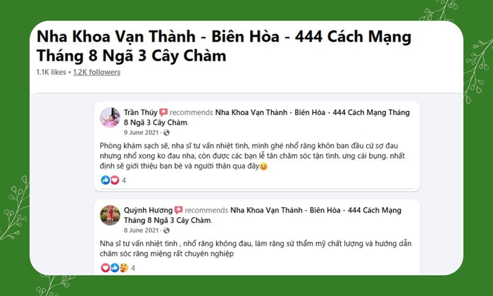 7 Tiêu Chí Vàng Chọn Nha Khoa Uy Tín Tại Biên Hòa Đồng Nai 33 Khách hàng review nha khoa Vạn Thành - Ảnh: Facebook Review